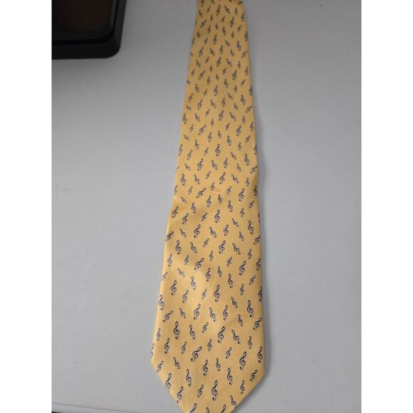 Alynn Neckwear Other - Alynn Yellow Tie Blue Musical Notes Handmade 100%‎ Silk